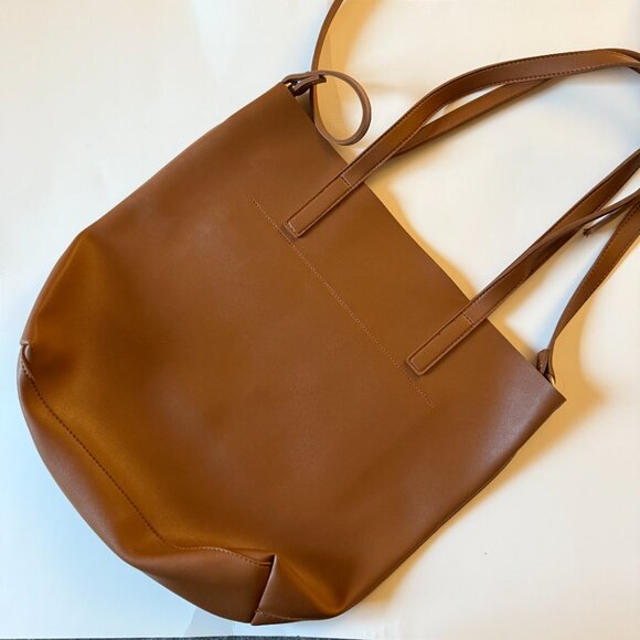 HENNY + LEV Cognac Brown Vegan Leather Everyday Laptop Tote Purse Bag Crossbody - Picture 3 of 8